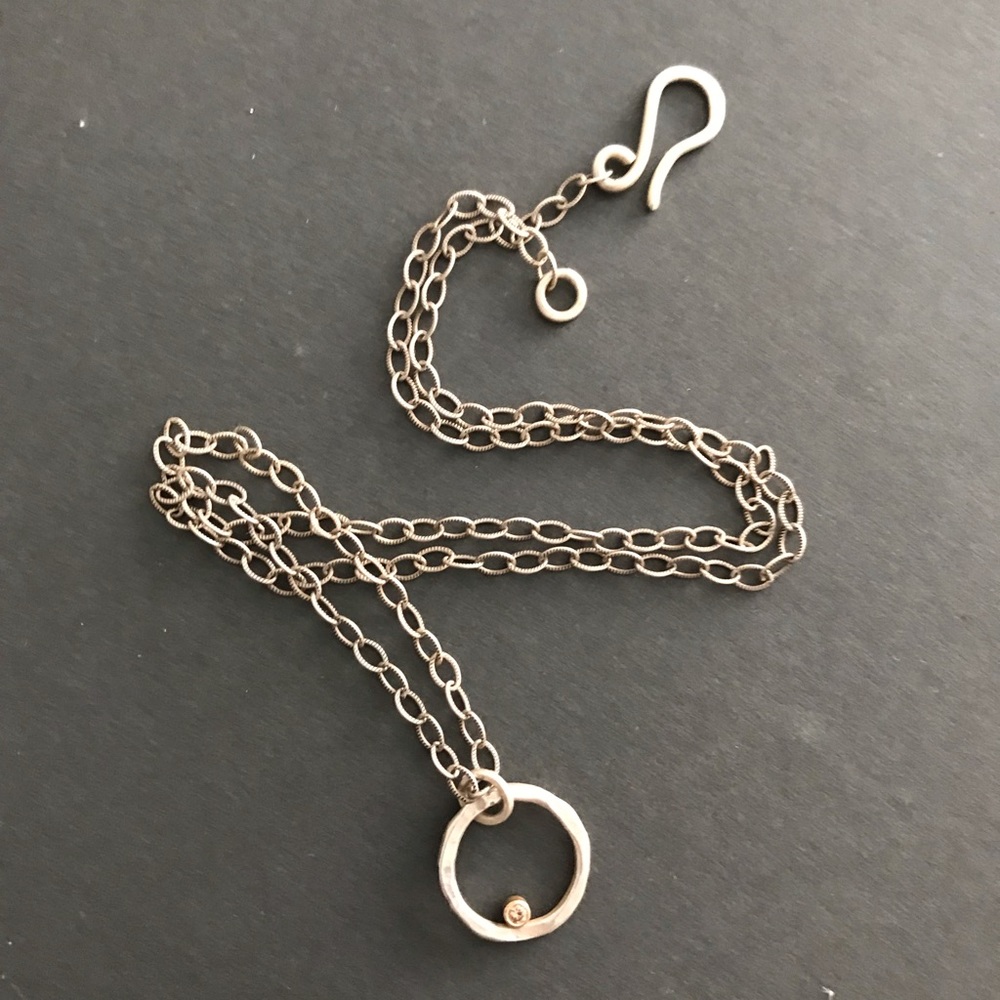 Circular Sterling Silver & Small Diamond Necklace